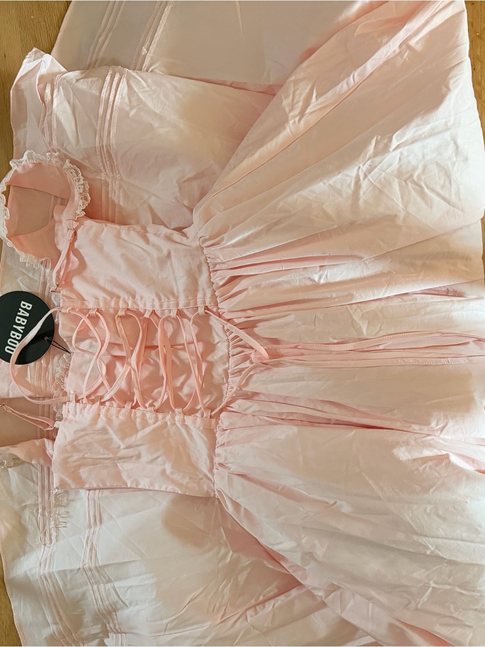 Pale Pink Midi Corset Tea Dress with Delicate Straps - Picture 2 of 5